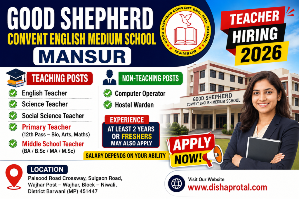 Good Shepherd Convent English Medium School Mansur – Teacher Hiring 2026
